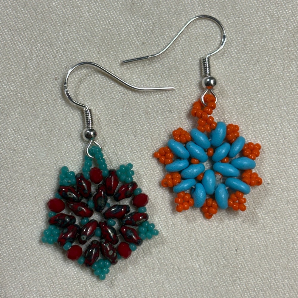 Sterling Silver Colorful Woven Bead Earrings
